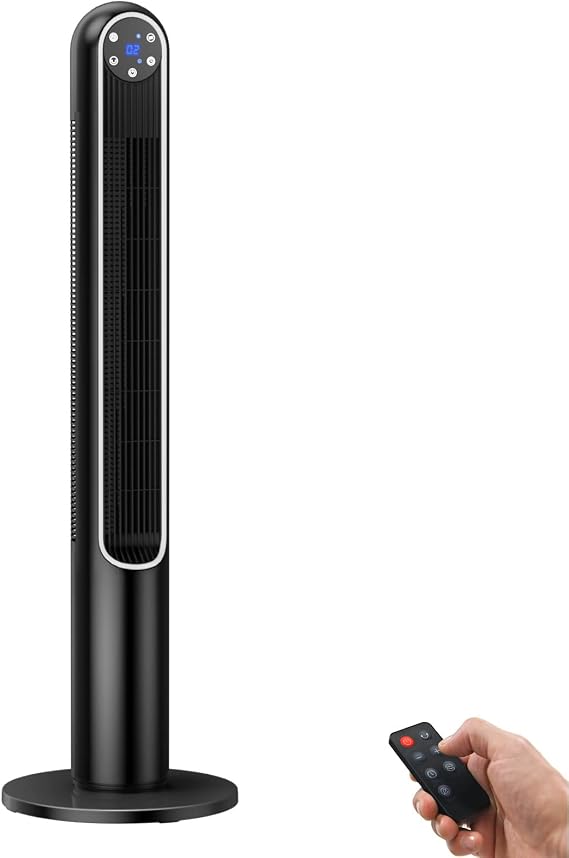 GOFLAME Tower Fan with Remote Control, 42" 80 Oscillating Quiet Cooling Fan with 3 Wind Modes, LED Control Panel and 12H Timer, Portable Bladeless Standing Fan for Bedroom Living Room Office (Black)