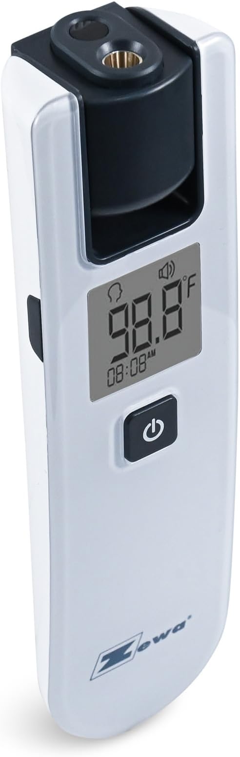Zewa 4-Way Rotating Infrared Thermometer | Forehead Non-Touch Technology | Fast 1-Second Reading | Distance Detection | LCD 3-Color Display | Memory Recall | Measures Person & Objects | Forehead, Object & Room Modes, 1-Second Readout, 3-Color Fever Backlight, Memory Recall, F/C Switchable